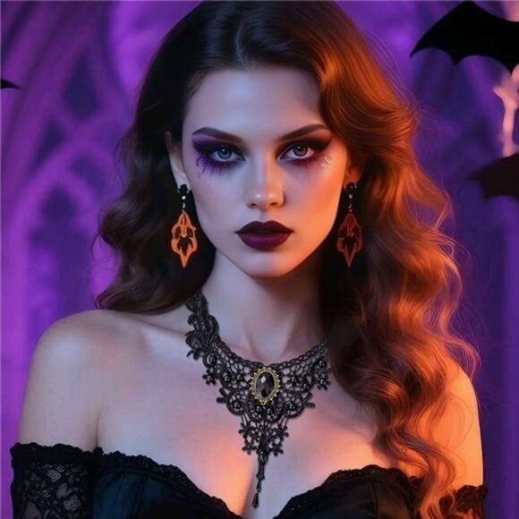 Black Lace Gothic Choker Necklace | Minimalist Retro Witch Jewelry - Picture 3 of 5